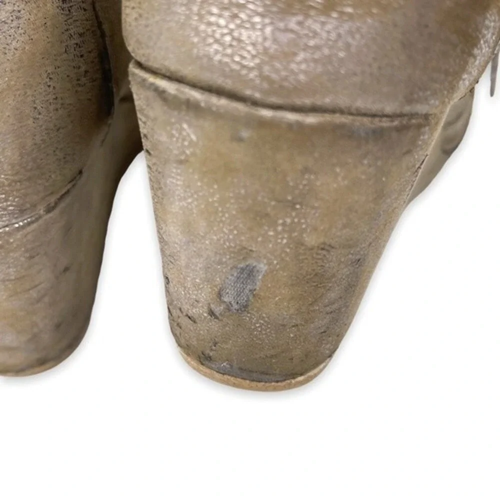 TOMS Desert Wedge Taupe Metallic Suede Lace Up Ankle Booties Womens 7.5 00814‎